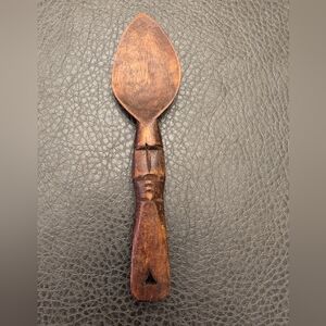 Hand Carved Wood Tiki Spoon 5 3/4 inches long Decor Ethnic Trinket